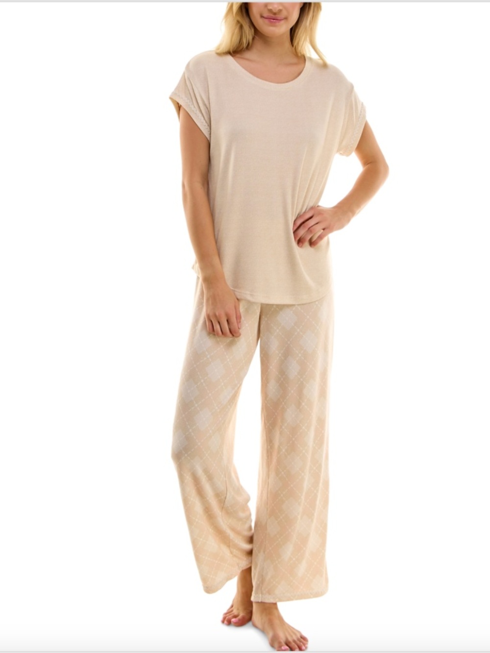 Roudelain Women's Short-Sleeve Pajamas Top Only - Perfectly Pale/Petey Argyle